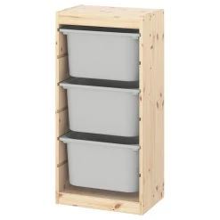IKEA TROFAST Storage Combination With Boxes Light White Stained Pine/gray 17 3/8x11 3/4x35 7/8 "