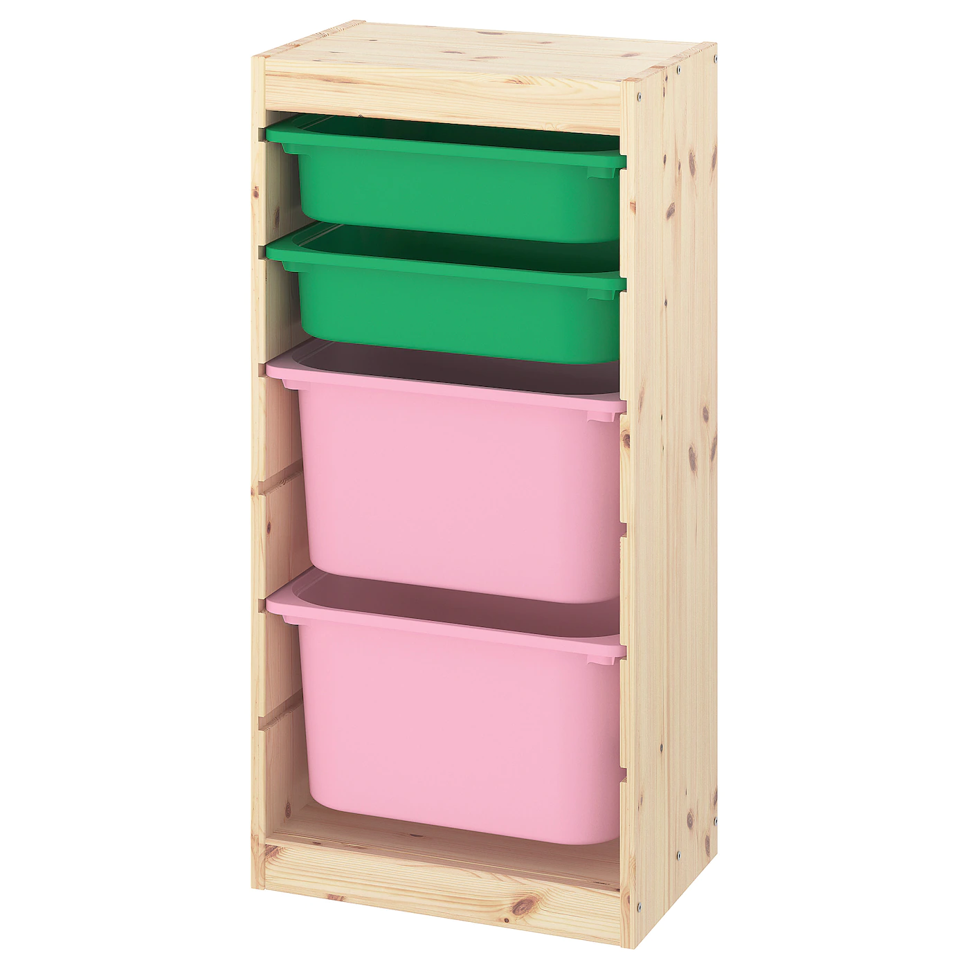 IKEA TROFAST Storage Combination With Boxes Light White Stained Pine Green/pink 17 3/8x11 3/4x35 7/8 "