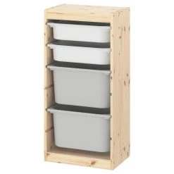 IKEA TROFAST Storage Combination With Boxes Light White Stained Pine White/gray 17 3/8x11 3/4x35 7/8 "
