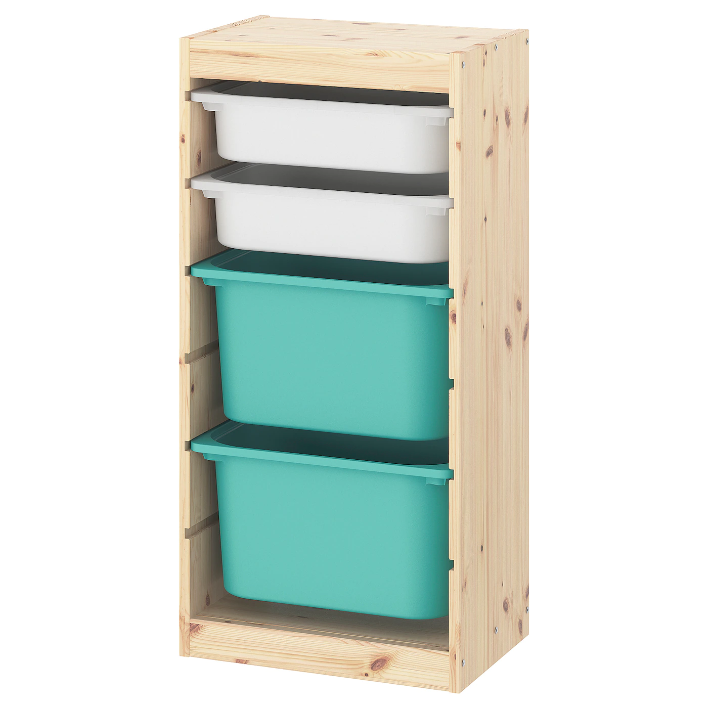 IKEA TROFAST Storage Combination With Boxes Light White Stained Pine White/turquoise 17 3/8x11 3/4x35 7/8 "